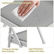 2 Sillas Plegables Acolchadas de Cuero PU - Apilables, para Interior/Exterior | Ideal para Casa, Oficina, Eventos y Camping - Gris - Ver 4