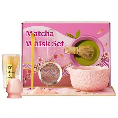 Matcha Whisk Set 7PCS, Ceremonial Grade Matcha Kit With Matcha Bowl, Matcha Whisk, Sifter, Bamboo Scoop, Scoop Rest, Whisk Holder, Tea Towel, Japanese Tea Set For Traditional Tea Lover