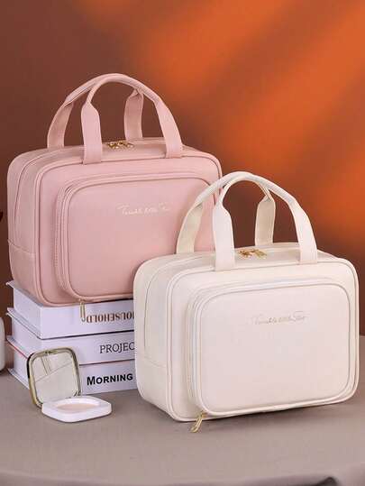 New Large Capacity Makeup Bag, Waterproof PU, Women's Cosmetic Organizer, Portable Travel Makeup Case, Unique Design, Can Be Used As Room Decor, Bag, Makeup Bag, Vanity, Travel, Makeup Bag, Travel Essential, Storage, Travel Essential, Cosmetic Organizer, Makeup Bag, Cosmetic Organizer, Storage Bag, Toiletry Bag