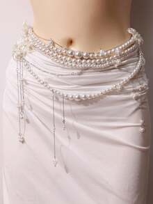 1pc Fashionable Luxurious Casual Elegant Exquisite Unique Lightweight Versatile Butterfly Flower Pearl Multi-Layer Tassel Waist Chain Jewelry For Women - Multicolor - View 6