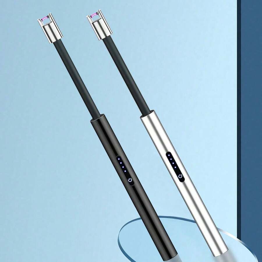 2-Pack USB-C Rechargeable Arc Lighters, Windproof & Flameless With 360° Flexible Neck For Grill, Camping, Kitchen, Fireplace, Candles - Black Silver - View 1