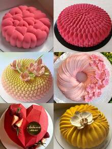 3D蛋糕硅胶模具 - 圆形心形/砖形心形/旋转圆形心形/圣安妮花/菩提子珍珠/螺旋漩涡造型模具，可重复使用不粘烘焙模具，适用于慕斯蛋糕、巧克力、果冻、蜡烛和冰块，糕点模具，家用厨房烘焙工具/配件，情人节、新年、婚礼派对、节日圣诞节礼物 - 白色 - 查看 12