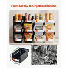Stapelboxen, 377 x 215 x 180 mm (12er-Pack), Sichtlagerboxen, Sichtlagerkasten zum Organisieren & Aufbewahren von Kleinteilen, Bürobedarf & anderem Zubehör, schwarz & transparent - 12 Stück Schwarz Transparent - Übersicht 2