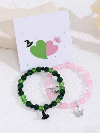 2pcs Evil Friendship Bracelet Set, Crown Witch Hat Design, With Magnetic Clasp, Suitable For Couples, Fans, Christmas, Valentine's Day Party Gifts