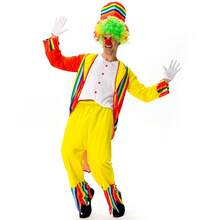 Professional Clown Suit For Men, Colorful Oversize Jumpsuit, Full Circus Performer Costume Includes (Hat, Bodysuit) - Multicolor - View 11