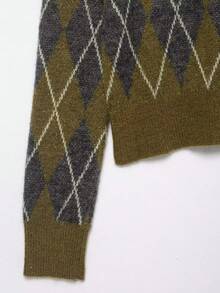 Camellia New Autumn/Winter Women's Fashion Minimalist Versatile Argyle Pattern Polo Neck Long Sleeve Knit Sweater