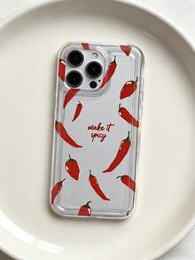 Slogan Chili Pepper Print Transparent Phone Case, Compatible With IPhone 7P, XR, 11, 12, 13, 14, 15, 16 Pro Max, 17 Pro Max, 17 Pro, Air 17, S22, S23, S24, S25 Ultra, A13, A14, A15, A16, A53, A54, A55 And More - Multicolor - View 2