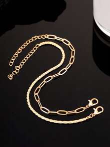 2pcs Minimalist Caterpillar Shiny Chain Bracelet Set For Girl - Gold - View 3