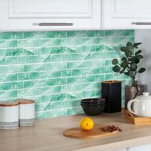 Subway Tiles Peel and Stick Backsplash para cocina baño pared decorativa 11.8 x 11.8 pulgadas pegatinas adhesivas para salpicaduras color verde esmeralda 5 hojas - Verde esmeralda - Ver 2