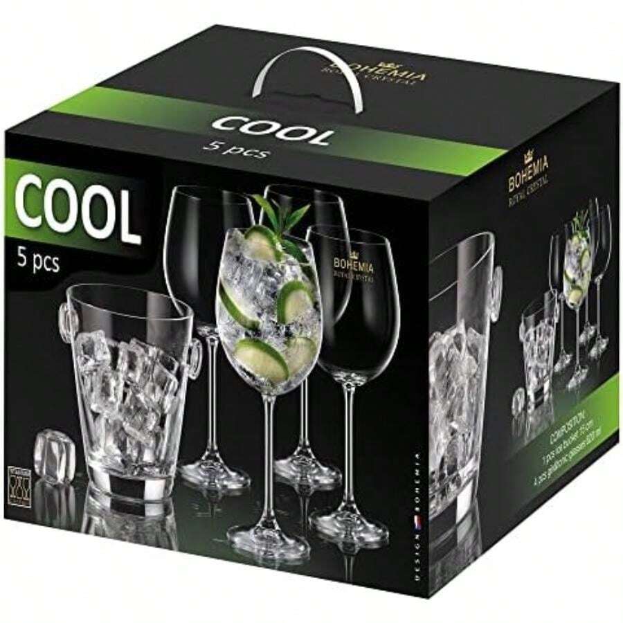 Bohemia Royal Crystal - Copa de cristal para Gin & Tonic de 820 ml. / 28.87 fl OZ. Set de 4 copas. (820 ml)(4 copas + Hielera (620 ml)) - Multicolor - Ver 1