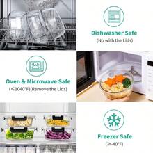 34pcs Glass Food Storage Containers With Lids Set, Airtight Glass Meal Prep Containers (17 Containers & 17 Lids), Leak Proof Lunch Container  , Microwave, Oven, Freezer, Dishwasher  -Black - màu đen - Xem 5