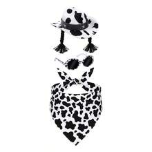 Porch Goose Outfit, Cow Pattern Goose Statue Clothes Hat With Scarf Sunglasses Garden Decoration - 彩色 - 查看 5