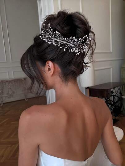 1pc Handmade Pearl Bridal Hair Comb, Fashionable Hair Accessory For Women, Suitable For Wedding, Party, Updo Hairstyle, Valentine's Day Gift