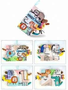 Baby Cloth Book With Animal Tails - Touch & Feel Crinkle Sensory Toy , Teething Tummy Time - Multicolor - View 4