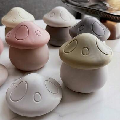 蘑菇硅胶模具套装 - 3D收纳盒、烛台、花盆和树脂罐模具，适用于石膏、水泥和DIY工艺品