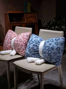 情人节蝴蝶结抱枕，提花心形毛绒靠垫，家居沙发床情人节装饰枕，情侣甜蜜礼物 - 彩色 - 查看 2