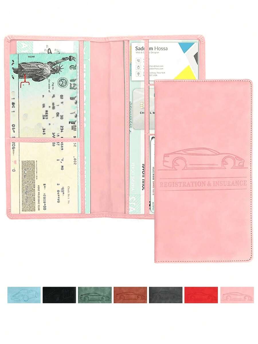 多色汽车标志钱包，轻松整理您的汽车文件 - 汽车卡车储物盒配件，可存放车辆登记证、保险单、驾驶证等！汽车保险数据文件保护套卡包