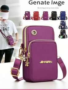 Mini Phone Pouch, Wristlet, Multi-Pocket Small Wallet Purse, Women's Wallet, Fashion Zipper Wallet, Women's Casual Clutch, Multi-Function Phone Bag, Wrist Strap Bag, Small Women's Crossbody Bag, Multi-Zipper Metal Decor Phone Shoulder Bag, Portable Handbag, Arm Pouch, Popular Linen Phone Bag - Multicolor - View 1