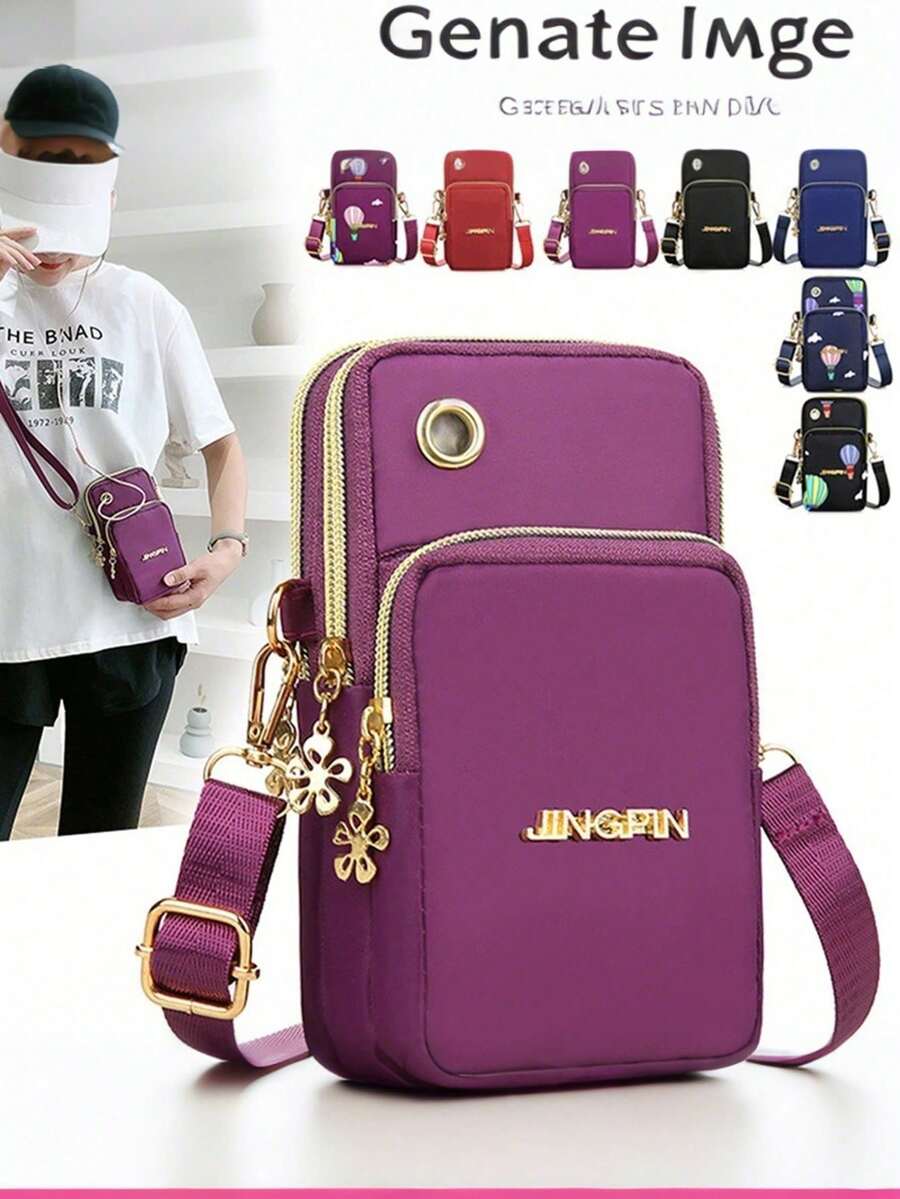 Mini Phone Pouch, Wristlet, Multi-Pocket Small Wallet Purse, Women's Wallet, Fashion Zipper Wallet, Women's Casual Clutch, Multi-Function Phone Bag, Wrist Strap Bag, Small Women's Crossbody Bag, Multi-Zipper Metal Decor Phone Shoulder Bag, Portable Handbag, Arm Pouch, Popular Linen Phone Bag - Multicolor - View 1