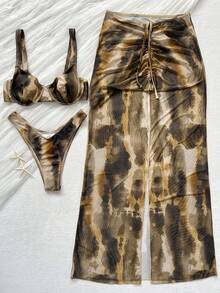 2pcs Fashionable Bikini Swimsuit Set With Mid-Length Swim Skirt, Essential For Summer Beach - Multicolor - View 2