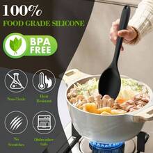 Silicone Spoons Cooking, 4 Pcs Large Serving Spoons 10.8 Inch Nonstick Heat Resistant Cooking Spoons Utensils Mixing Kitchen Spoon Cooking, Baking, Serving, Mixing And Stirring, Black - 黑色 4 件裝 - 查看 2