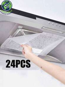 12/24片装一次性高效无烟厨房油烟机滤纸，通用尺寸，带耐用粘性保护膜