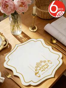 1/6 tấm lót bàn thêu vải màu trắng, chất liệu polyester với họa tiết hoa thêu tay màu vàng, kiểu dáng Trung Đông, có thể giặt, dễ lau chùi, chống trơn trượt, chịu nhiệt, thích hợp trang trí phòng, bàn ăn, nhà cửa, tiệc tùng, phù hợp cho các dịp lễ, tiệc tùng, họp mặt, sinh nhật, đám cưới, quà tặng, bữa tối, ngoài trời, dã ngoại. - Nhiều màu - Xem 12
