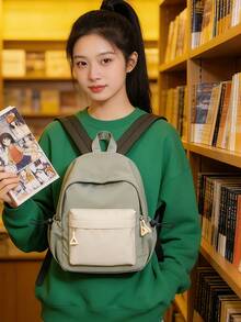 Mini Backpack, Cute Women's Backpack, Compact & Fashionable Backpack For Women, Lightweight Casual Minimalist Classic Backpack, Suitable For Girls, Ladies, College Students, Stylish Color Block Design, Fits 12-Inch Tablet/Laptop, Suitable For Office, University, Work, Business, Commuting, Outdoor, Travel, Lightweight & Padded Adorable Mini Handbag For Women - Multicolor - View 2