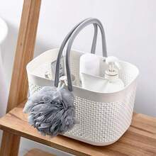 SUIOO MEISO Cestas de Plástico Con Asas Cestas Multiusos Para Baños y Cocinas Recipientes Ligeros y Resistentes Para Guardar Toallas Juguetes O Alimentos Gris - blanco - Ver 2