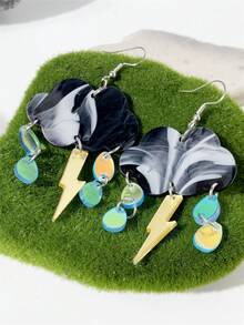 2只/1对独特的黑色云朵、闪电和雨滴亚克力耳环，适合女性日常佩戴，展现时尚个性。色彩鲜艳，是派对、聚会和情人节的完美之选。 - 彩色 - 查看 2