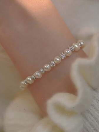 1pc Women Pearl Starry Sky Bracelet, Suitable For Valentine's Day, Party, Gift, Daily Wear