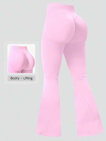 NcmRyu 1 st. enfärgade sömlösa minimalistiska sportbyxor med hög midja och elastiska, rumplyftande utsvängda material för kvinnor.