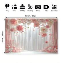2D Flat Banner 1pc Elegant Pink And White Rose Arch Design, Stunning Photography Backdrop, Suitable For Decoration Of Weddings, Birthdays, Anniversaries, All-Season Homes, Gardens And Event Spaces, Made Of Polyester - 1 PCS (1 Piece) - View 4
