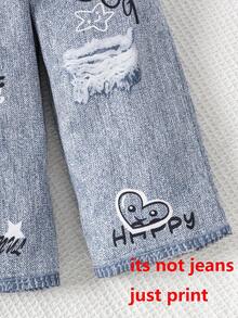 3件套女童休闲长袖轻薄套头衫、无袖背心和牛仔效果长裤套装，春秋季