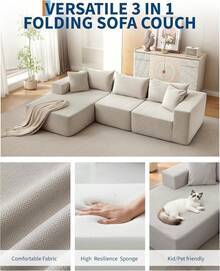 Techigher 108" Modular Sectional Sofa, Boneless Couch With L-Shape Chaise, Upholstered Cloud Couch With Deep Seat For Living Room, Bedroom - Beige_Left Chaise - View 3