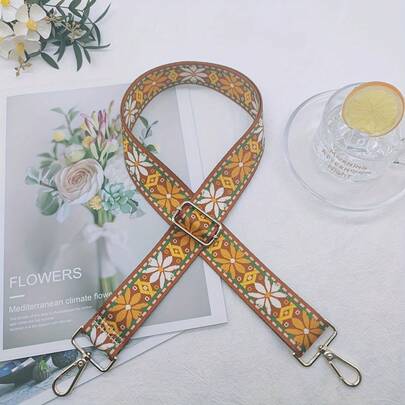 1pc New 3.8cm Colorful Floral Print Wide Adjustable Shoulder Strap Crossbody Bag, Women's Bag With Long Shoulder Strap, Replacement For A Lighter, Longer Shoulder Strap.