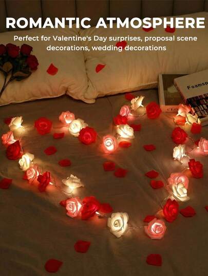 10/20 Lumières 150/300cm Guirlande Lumineuse de Fleurs de Rose, Décoration de la Saint-Valentin, Lumières de Fée Romantiques, Lumières de Proposition, Couronne de Fleurs avec Lumières, Cadeau de Galentine, Lumières de Fleurs de Rose Artificielles