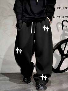 Men's Casual Sweatpants, Featuring Loose Straight-Leg Silhouette With Excellent Drape, Suitable For Indoor And Outdoor Activities, Also Makes A Great Couples Gift. Crafted From 100% Polyester Fabric With Drawstring Waistband For Adjustable Fit, Available In Multiple Colors - Black - View 4