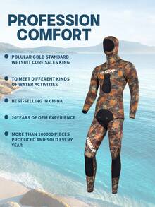 HISEA 3.0mm Women's Neoprene Freediving Wetsuit; Men's Two-Piece Freediving And Hunting Wetsuit; Unisex Hooded Diving Wetsuit - Brown - View 3