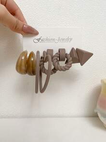 1set 4pairs/set Black Tone Round Twisted Hoop Earrings - Black - View 11