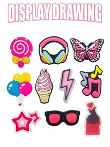 16/19/35 件粉色系列狗狗、章鱼、爱心、冰淇淋、连衣裙、眼镜、背包可爱学院风鞋饰，适合女性、成人和青少年，卡哇伊鞋饰配件 DIY 礼物 - 玫紅色 - 查看 7