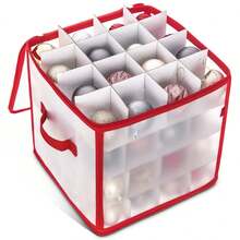 Christmas Ornament Storage Box With Lid, 64 Ornament Box With Zippers And Dividers, Christmas Decor Storage Containers - Red - View 7