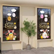 1 rouleau d'autocollants de fenêtre et de porte en verre pour Pâques pour centre commercial, décoration de boutique, décoration de lapin, salon, vitrine, adhésion électrostatique, autocollants de fenêtre créatifs, sans adhésif