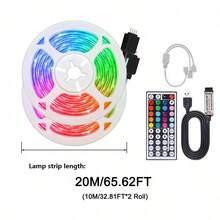1-20米（3.2-65英尺）RGB LED灯带，全屋装饰照明套装（含USB控制线和44键遥控器） - 65英尺可裁剪LED灯带/灯串，简约风格，暖色/亮色变色灯，柔韧易粘贴安装，适用于电视背光照明