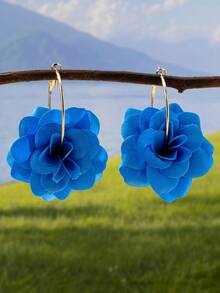 1 Pair Bohemian Style Fabric Flower Earrings, Fashionable For Women, Suitable For Daily Wear, Vacation And Gift - Rose Blue - View 4
