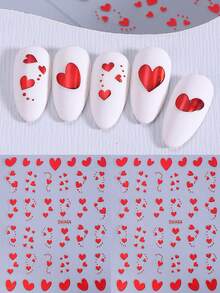 2 miếng dán móng tay hình vòng cổ lãng mạn, hình trái tim lấp lánh 3D tự dính, trang trí móng tay hình trái tim màu hồng và xanh kim loại, thích hợp cho phụ nữ, bé gái, ngày Valentine và đám cưới. - Đỏ - Xem 10