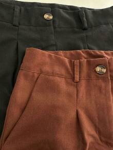 Kit 2 Shorts Women's Linen Summer Short - Rust Brown - View 2