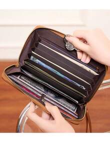 Nouveau portefeuille long pour femme, multi-fentes pour cartes, porte-monnaie rétro multifonctionnel grande capacité, sac embrayage pour femmes, porte-monnaie, portefeuille long, porte-poignet, porte-monnaie avec cordon - Multicolore - Voir 9