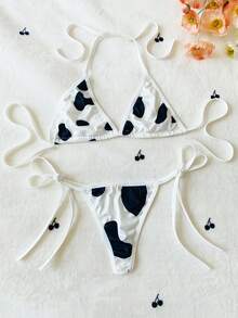 一套奶牛纹性感内衣，包括文胸和内裤，不含颈带、腕带和袜子。奶牛纹穿绳比基尼，奶牛图案泳衣，可爱小奶牛角色扮演服装，非常适合卧室角色扮演、蜜月、周年纪念、睡衣派对等场合。 - 黑與白 - 查看 11