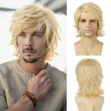 Perruque courte homme orange et moelleuse, à couches naturelles, en fibre synthétique résistante à la chaleur, convient pour les costumes d'Halloween, pour hommes - Multicolore - Voir 10